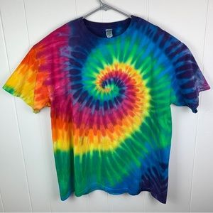 Sun Dog Tie Dye Short Sleeve Shirt Hand Dyed Multicolor Men’s Extra Large Hippie